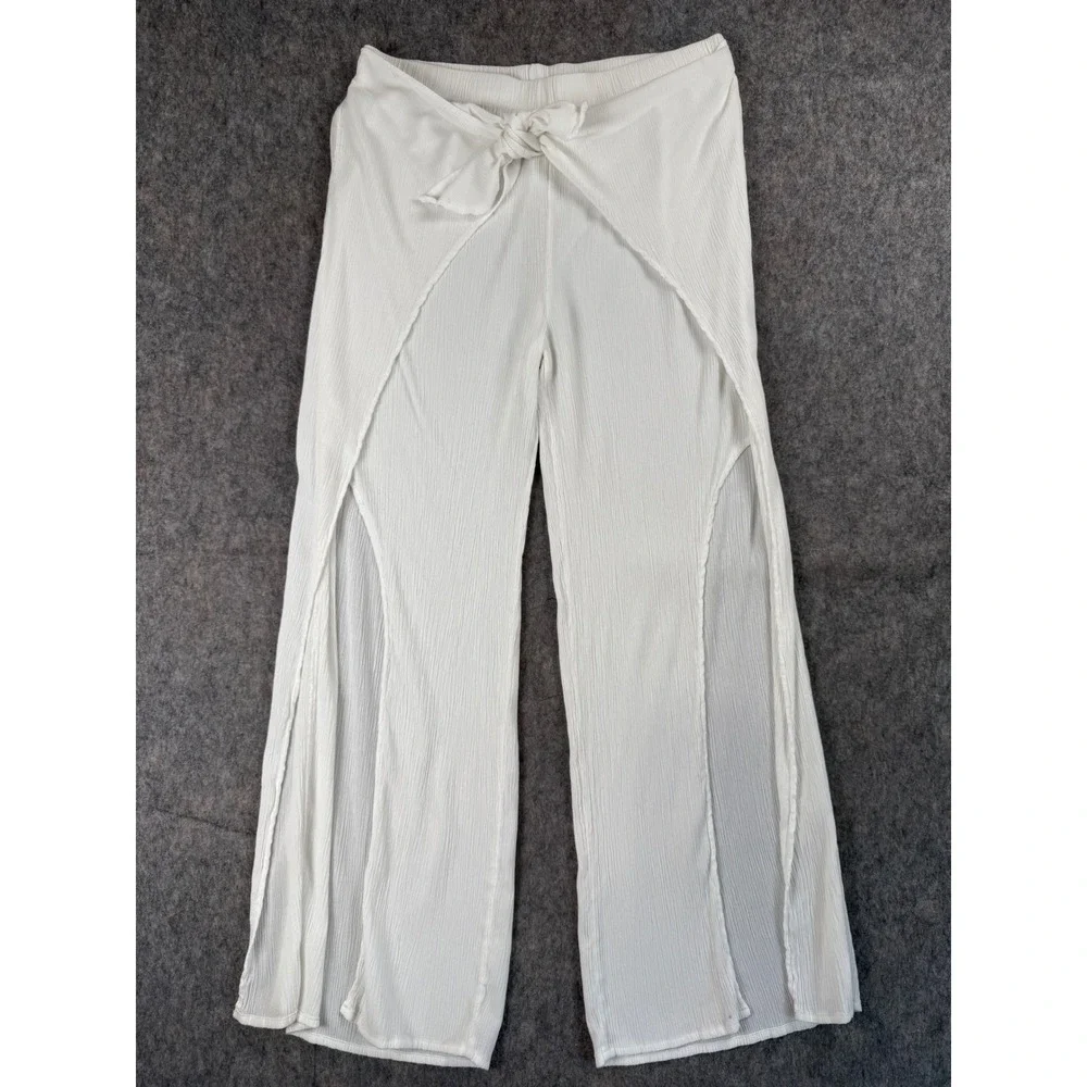 Kona Sol Womens XL White Gauze Wrap Front‎ Tie Swim Cover Up Slit Pants